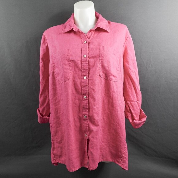 Jones New York Tops - Jones New York Womens Linen Shirt 3X Pink Oversize Statement Coastal Cool Artsy